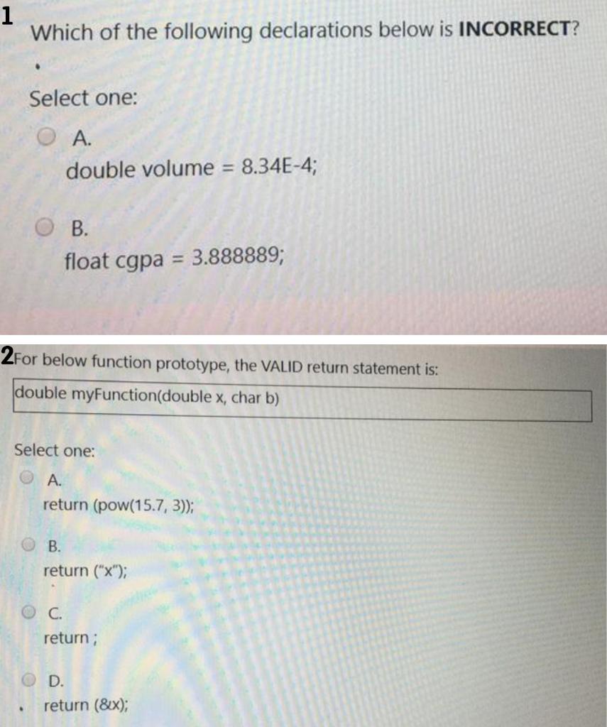 Solved 1 Which of the following declarations below is | Chegg.com