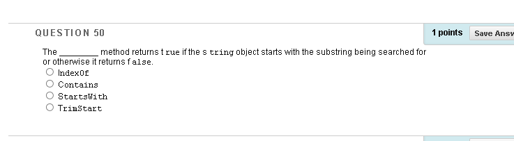 Solved QUESTION 50 1 points Save Ansv The method returns | Chegg.com