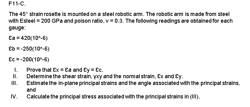 Solved F11-C. The 45° strain rosette is mounted on a steel | Chegg.com