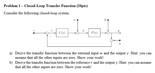 Solved Problem 1 - Closed-Loop Transfer Function (20pts) | Chegg.com