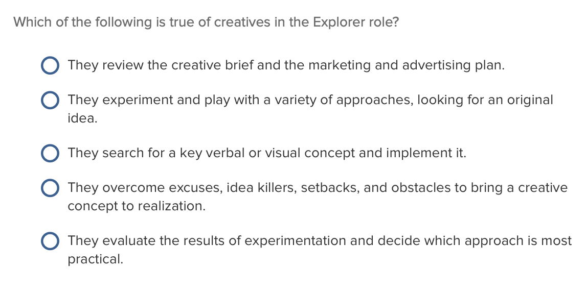 Solved Which of the following is true of creatives in the | Chegg.com