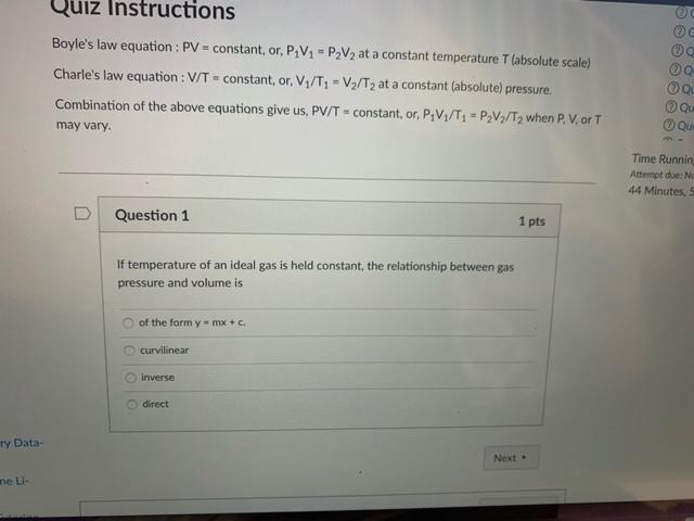 Solved Quiz Instructions O Boyle S Law Equation Pv Co Chegg Com