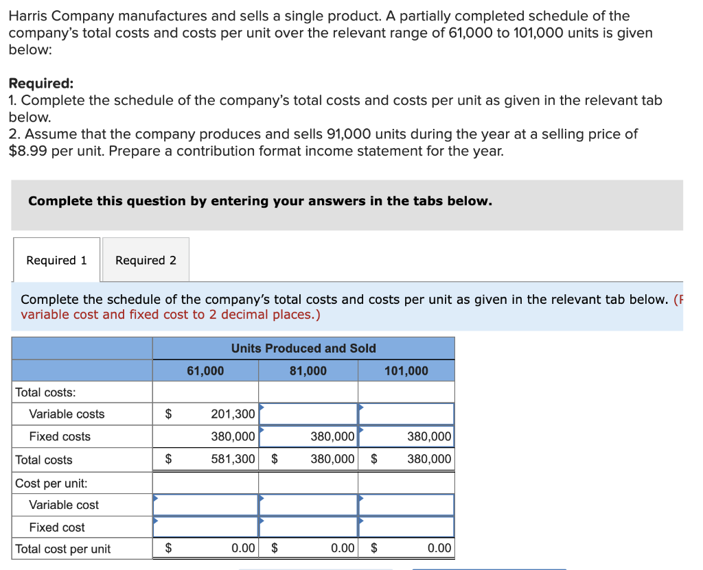 Solved Harris Company manufactures and sells a single | Chegg.com