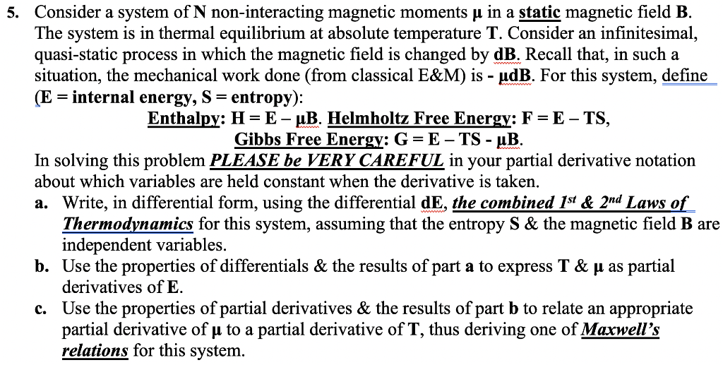 Solved 5. Consider A System Of N Non-interacting Magnetic | Chegg.com