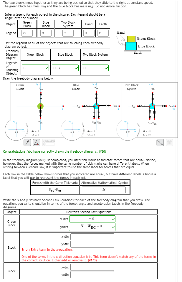 The two blocks move together as they are being pushed | Chegg.com