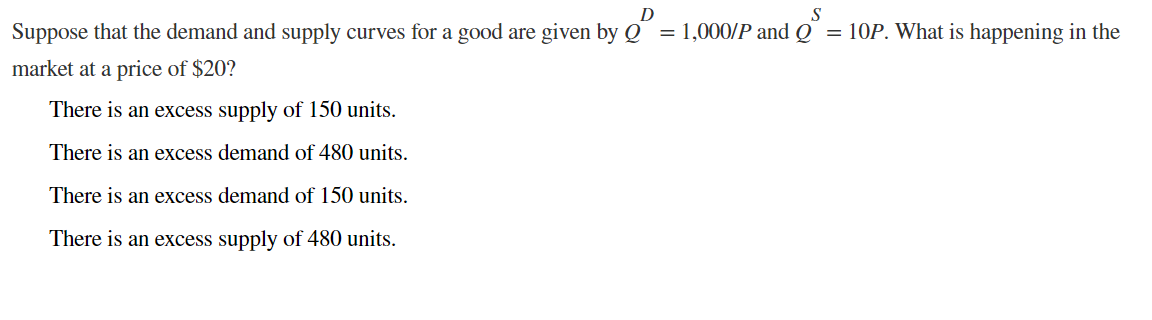 Solved Suppose that the demand and supply curves for a good | Chegg.com