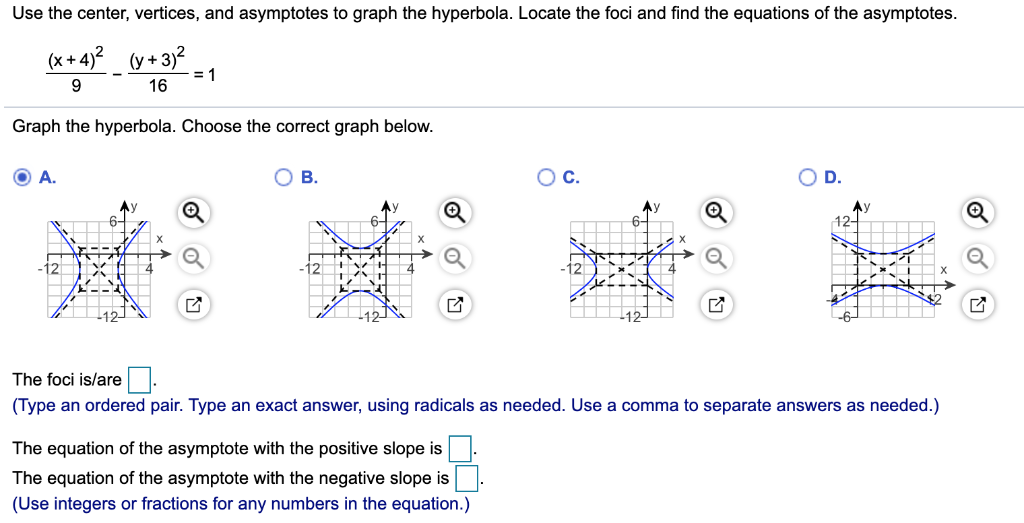 Solved Use the center, vertices, and asymptotes to graph the | Chegg.com