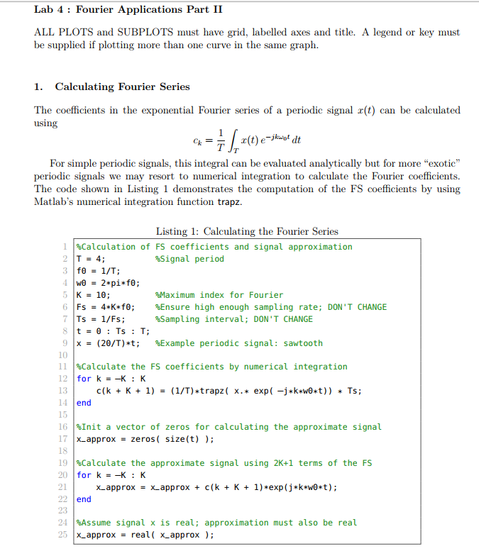 Lab 4: Fourier Applications Part II ALL PLOTS and | Chegg.com