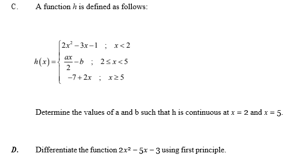 Solved C. A function h is defined as follows: | Chegg.com