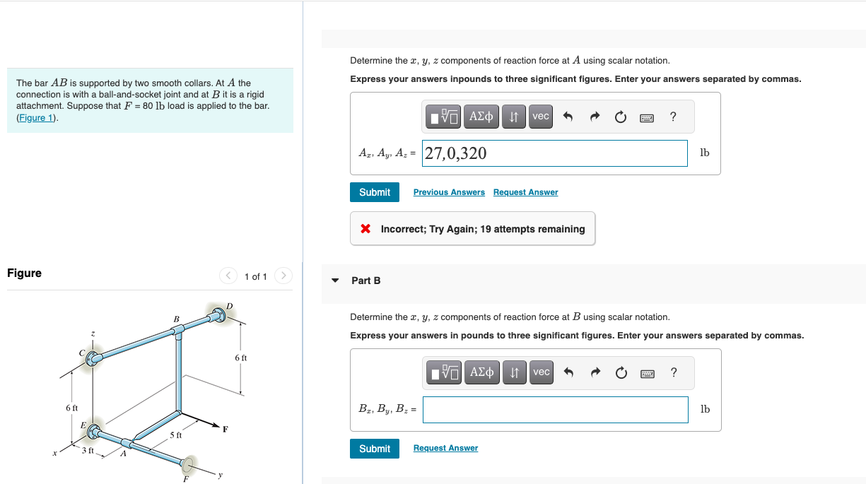 Solved Determine the x,y,z components of reaction force at A | Chegg.com