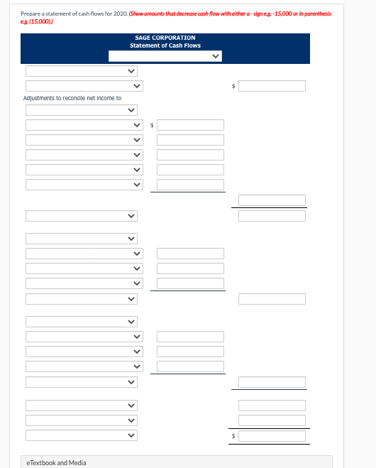 Solved Sage Corporation's balance sheet at the end of 2019