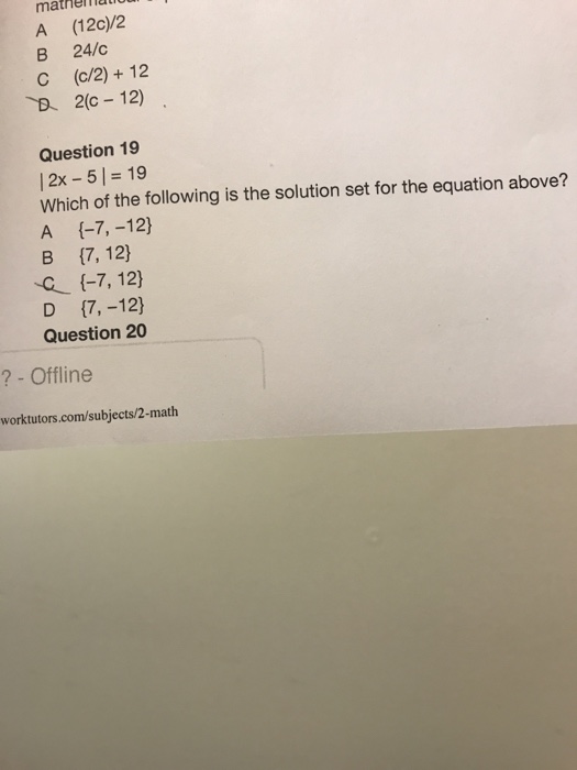 Solved mathelnatiu A (12c)/2 B 24/c C (c/2) 12 2(c 12) | Chegg.com