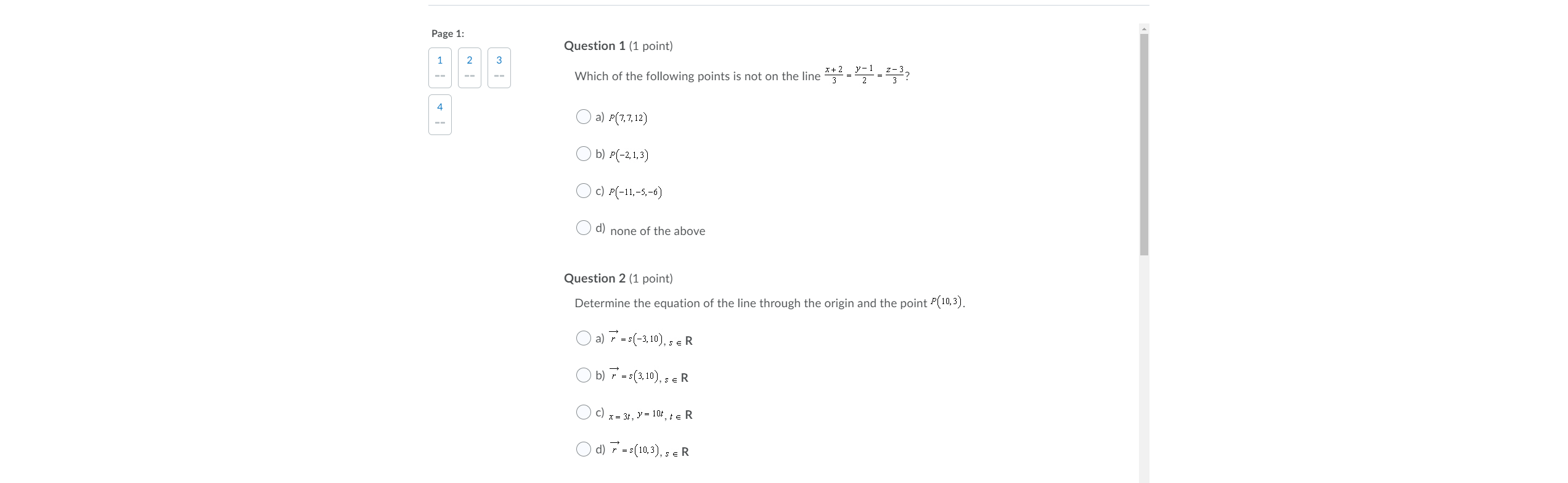 Solved Page 1: Question 1 (1 point) 1 2 3 Which of the | Chegg.com