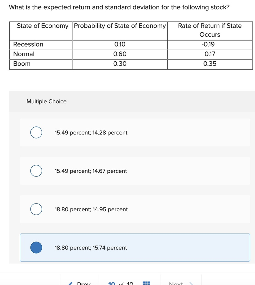 Solved What is the expected return and standard deviation | Chegg.com