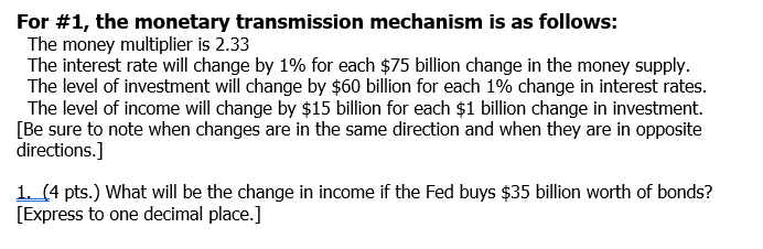 Solved For #1, The Monetary Transmission Mechanism Is As | Chegg.com