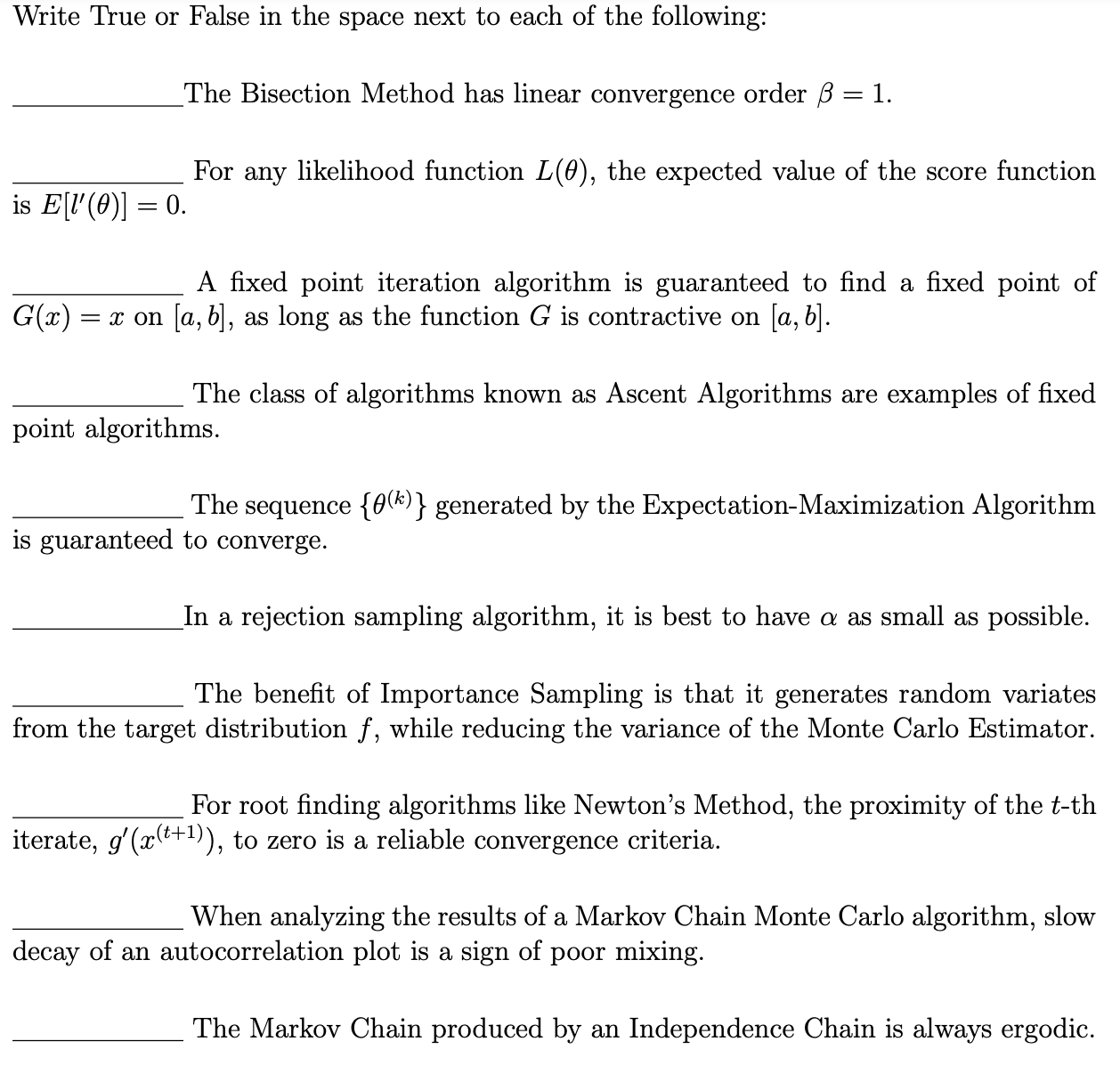 Solved Write True Or False In The Space Next To Each Of The | Chegg.com