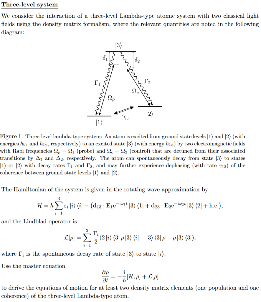 Solved Three-level system We consider the interaction of a | Chegg.com