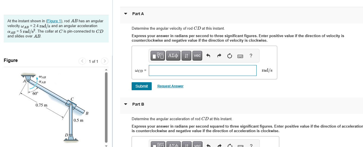 Solved At the instant shown in (Figure 1), rod AB has an | Chegg.com
