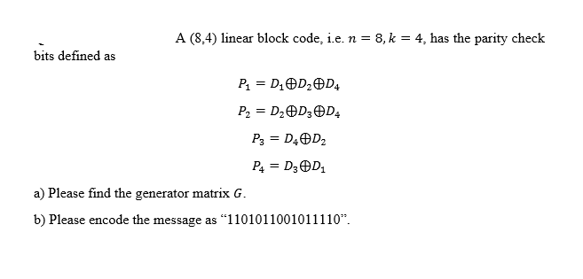 how to encode a message in block parity code