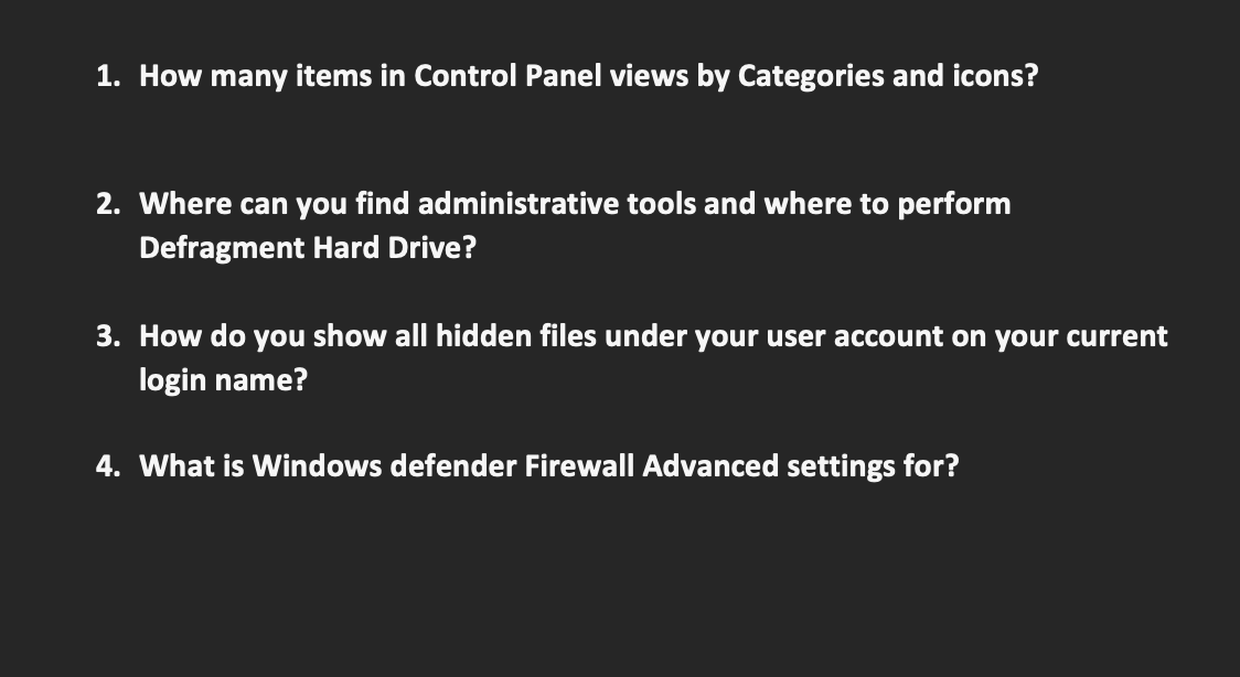 Solved 1. How many items in Control Panel views by | Chegg.com