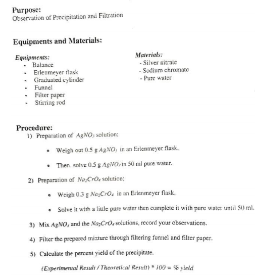 Solved Purpose Observation of Precipitation and Filtration