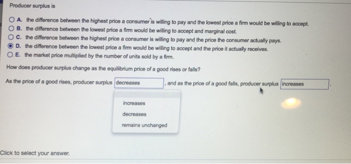 Solved Producer surplus is A. the difference between the | Chegg.com