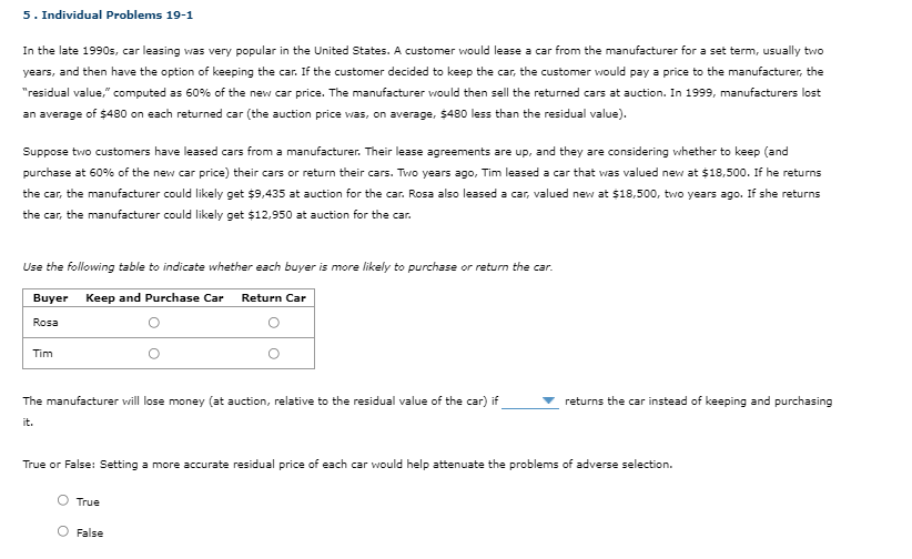 Solved 5. Individual Problems 191 In the late 1990s, car