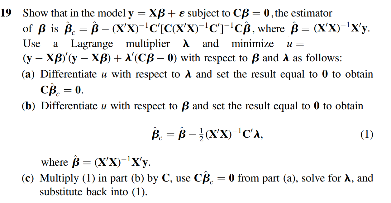 Solved A U 19 Show That In The Model Y Xb E Subject Chegg Com