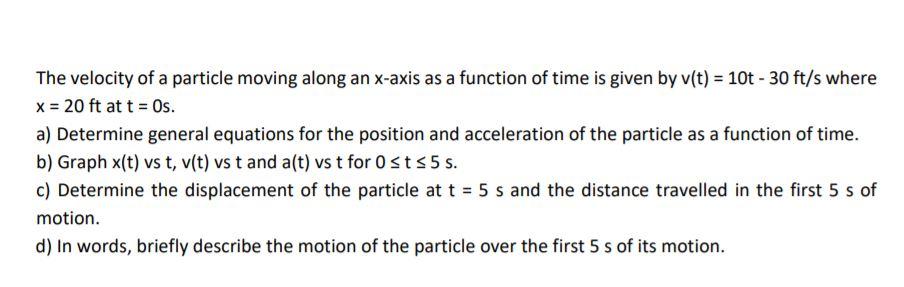 Solved The velocity of a particle moving along an x-axis as | Chegg.com