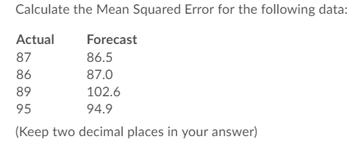 Solved Calculate the Mean Squared Error for the following | Chegg.com