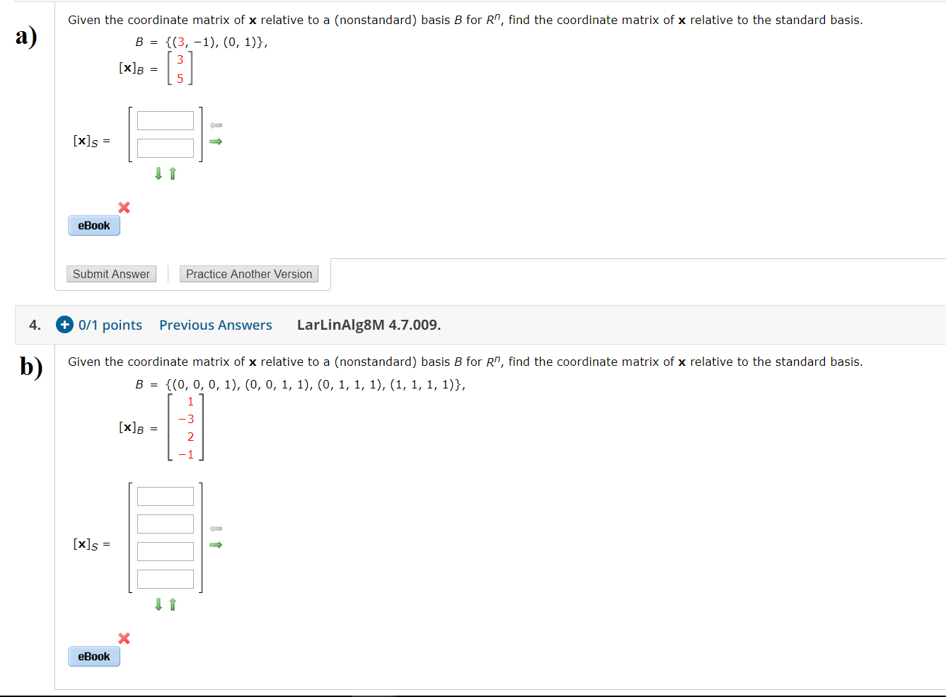 Solved A) Given The Coordinate Matrix Of X Relative To A | Chegg.com