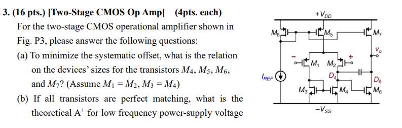(16 pts.) [Two-Stage CMOS Op Amp] (4pts. each) For | Chegg.com