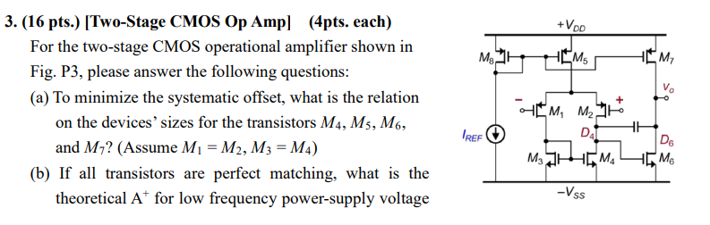 (16 Pts.) [Two-Stage CMOS Op Amp] (4pts. Each) For | Chegg.com