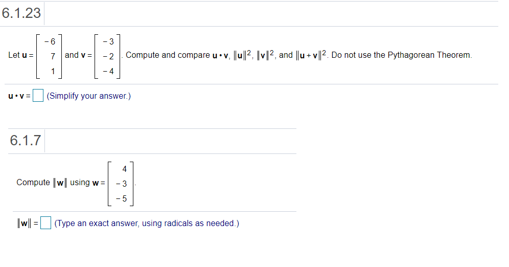 Solved 6.1.23 - 6 - 3 Let u = 7 and v= -2 Compute and | Chegg.com