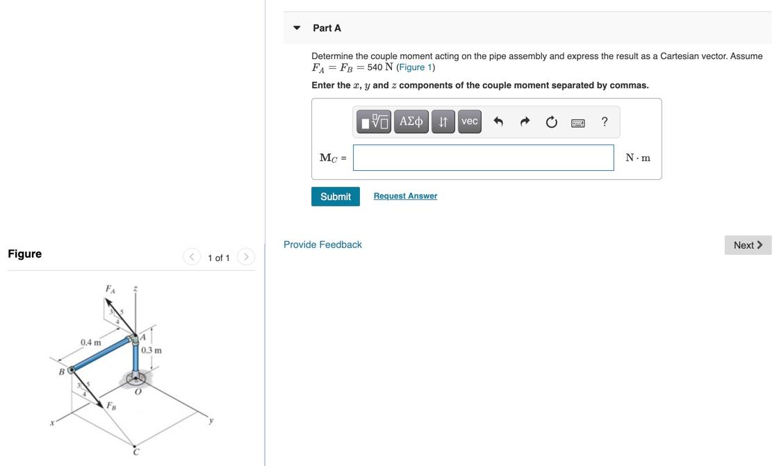 Solved Part A Determine the couple moment acting on the pipe | Chegg.com