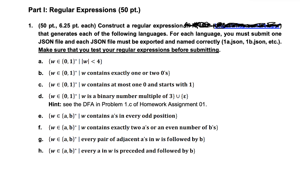 Solved Part I: Regular Expressions (50 pt.) 1. (50 pt., 6.25 | Chegg.com