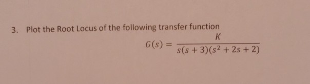 Solved 3. Plot the Root Locus of the following transfer | Chegg.com