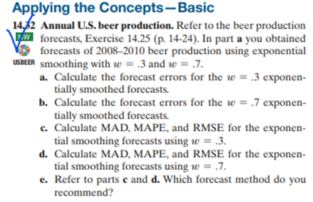 Solved 14.22 Annual U.S. Beer Production. Refer To The Beer | Chegg.com