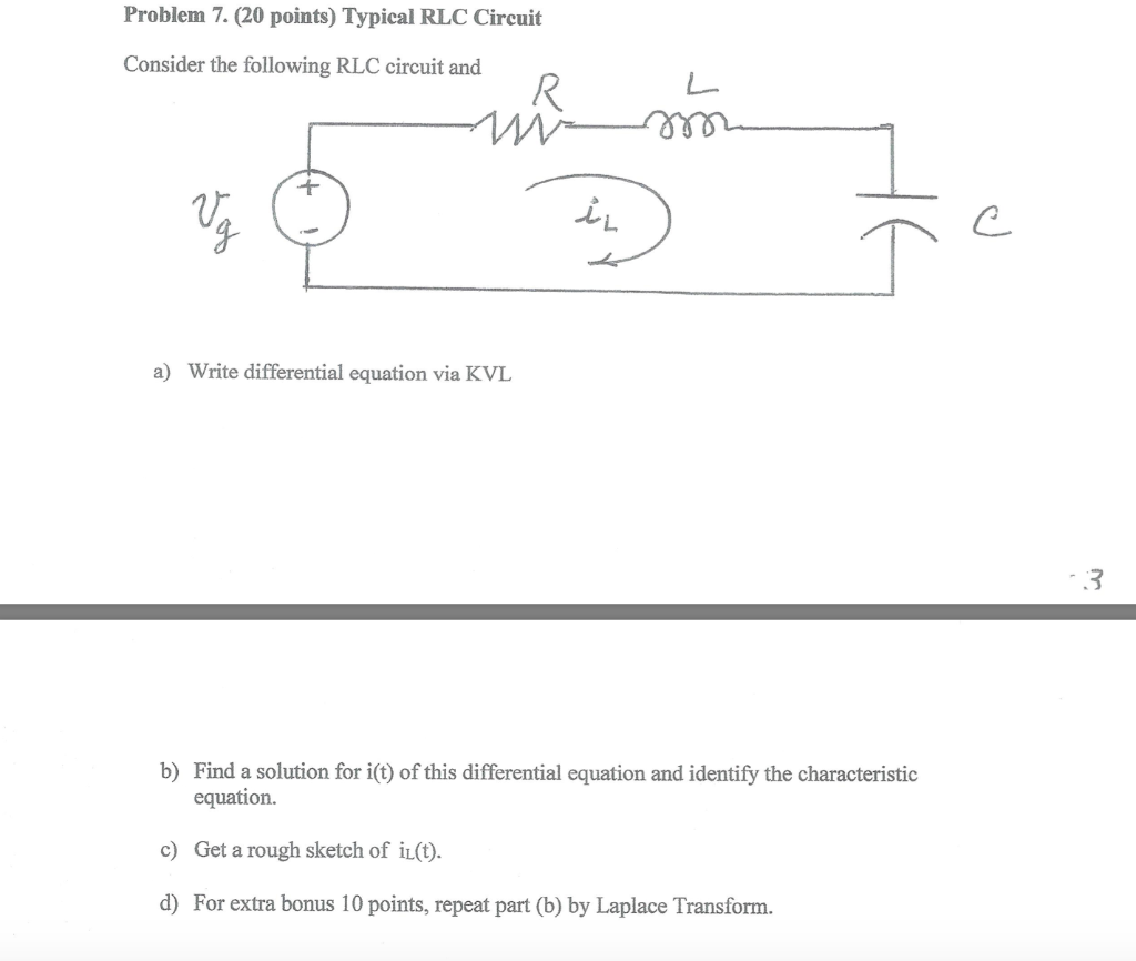 Solved Problem 7. (20 points) Typical RLC Circuit Consider | Chegg.com