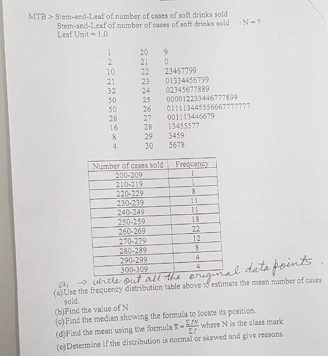 Solved MTB u003e Stem-and-Leaf of number of cases of soft drinks 