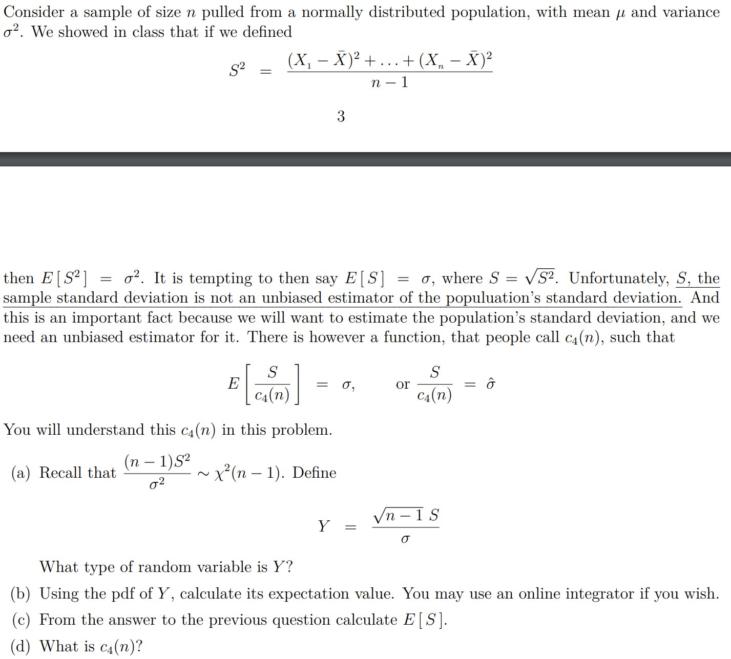 Solved Consider a sample of size n pulled from a normally | Chegg.com