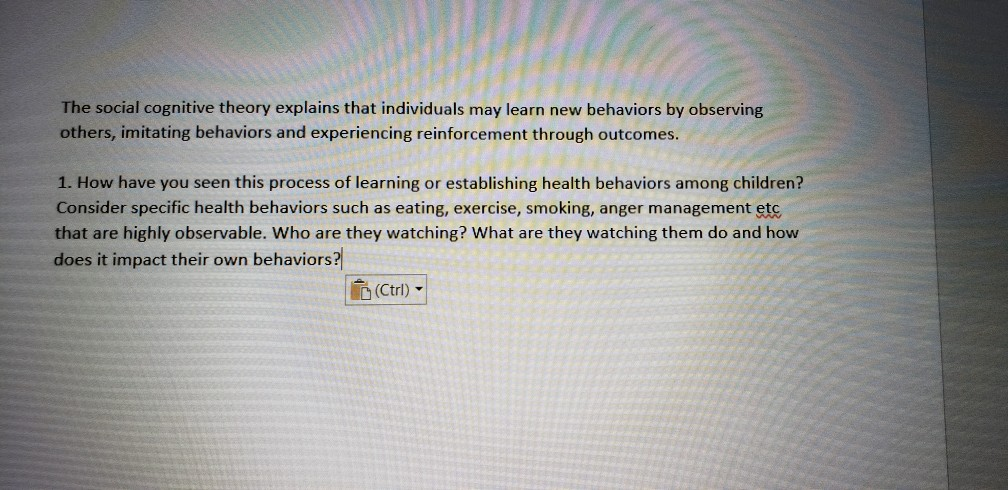Solved The social cognitive theory explains that individuals | Chegg.com