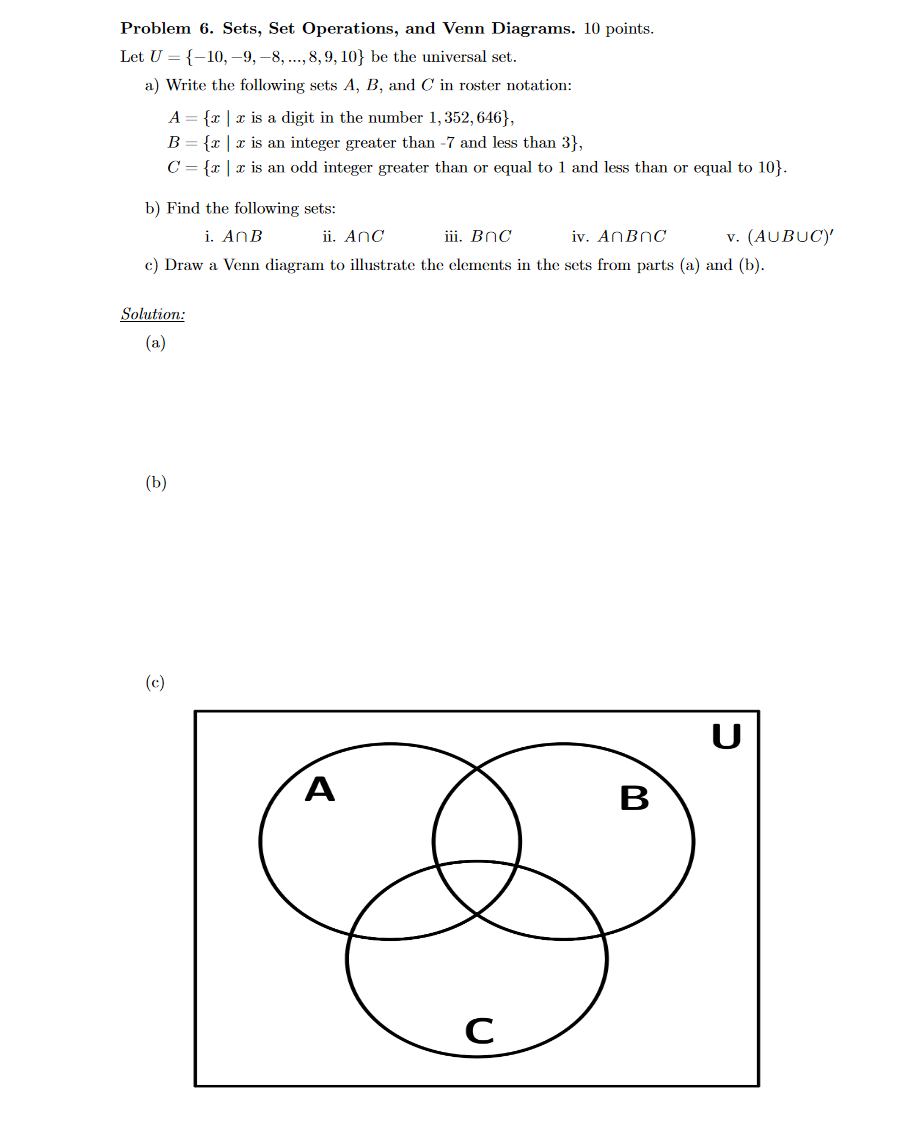 Solved Problem 6. Sets, Set Operations, and Venn Diagrams. | Chegg.com