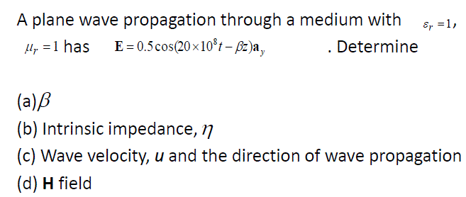 Solved A Plane Wave Propagation Through A Medium With Ep Chegg Com