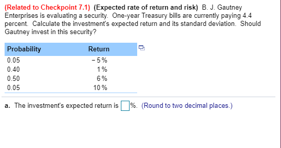 Solved (Related To Checkpoint 7.1) (Expected Rate Of Return | Chegg.com