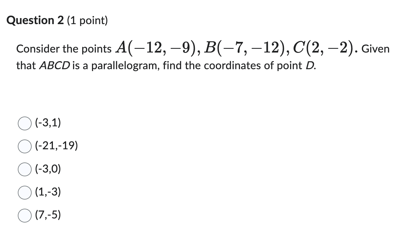 Solved Consider The Points A(−12,−9),B(−7,−12),C(2,−2). | Chegg.com