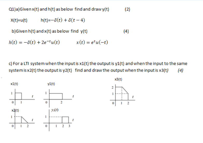 Solved 01 A Givenx T And H T As Below Find And Drawy T Chegg Com