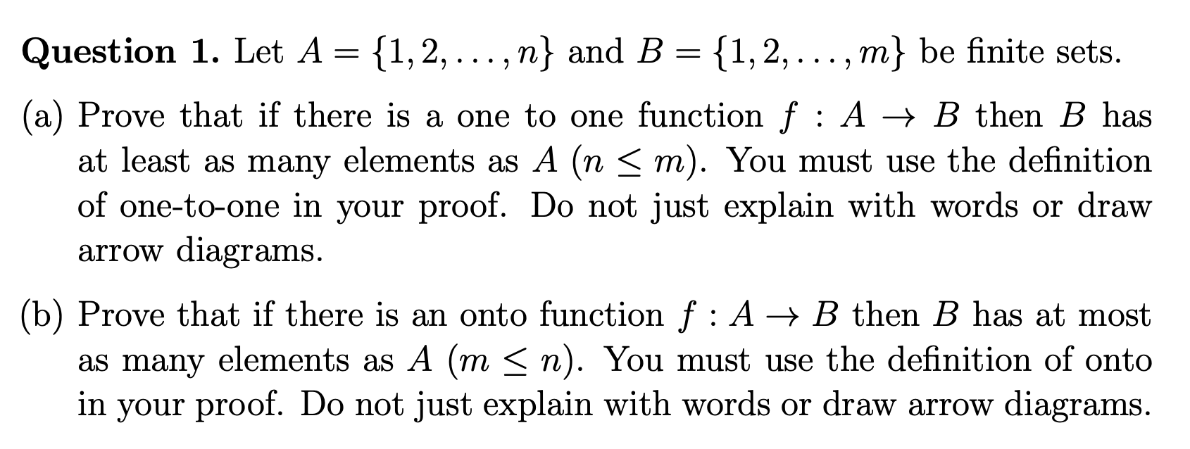 Solved Question 1. Let A={1,2,…,n} And B={1,2,…,m} Be Finite | Chegg.com