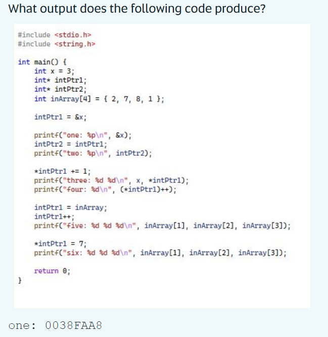 Solved What output does the following code produce? | Chegg.com