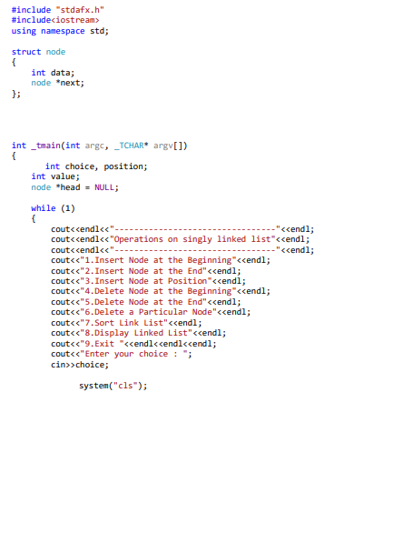Solved Complete the given Menu-driven program to implement | Chegg.com